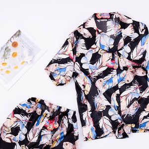Print Luxury Silk Two Pcs Shorts Pyjama Set - FashionByTeresa