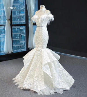 High Neck Elegant Luxury Trumpet Wedding Dress - FashionByTeresa