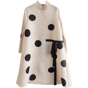 Loose Fit Pleated Polka Dot Lightweight Jacket Dress - FashionByTeresa