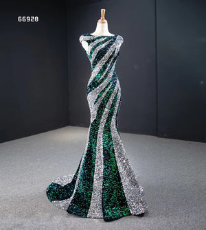 Green Sequins Fishtail Elegant Evening Ball Gown - FashionByTeresa