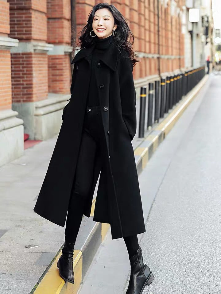 Black winter cashmere long coat - FashionByTeresa