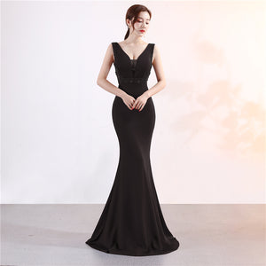 Elegant Fishtail V-neck Evening Ball Gown - FashionByTeresa