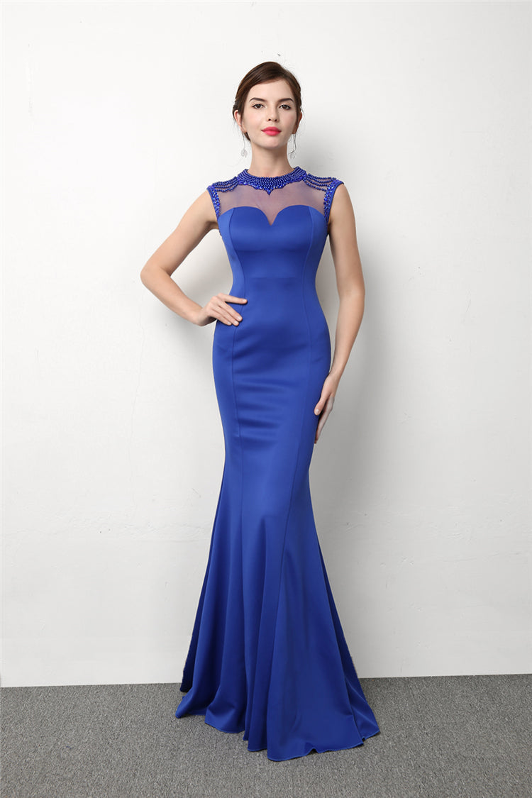 Blue Elegant Fishtail Evening Dress