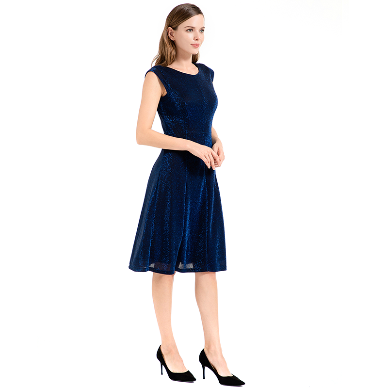 Dark Blue Elegant Casual Summer Cap Sleeve Dress - FashionByTeresa