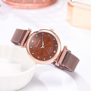 Luxury Magnet Buckle Flower Rhinestone Quartz Wrist Watch Bracelet Set - FashionByTeresa