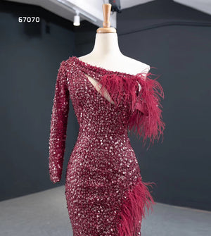 Red One Shoulder Sexy Sequin Formal Evening Dress - FashionByTeresa