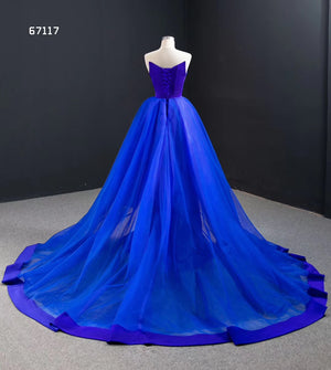 Blue Trumpet Sexy Mermaid Elegant Detachable Train Evening Gown - FashionByTeresa