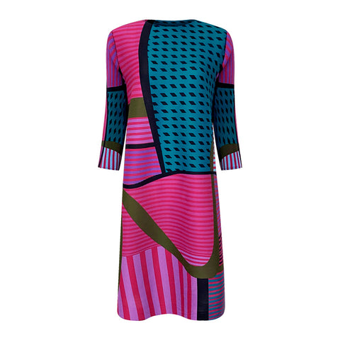Color-block Geometric Digital Pleated Summer Dress - FashionByTeresa