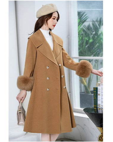 Winter fur sleeves coat for women Luxury ladies Cashmere Coats - FashionByTeresa