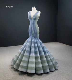 Blue Elegant Mermaid Evening Ball Gown - FashionByTeresa