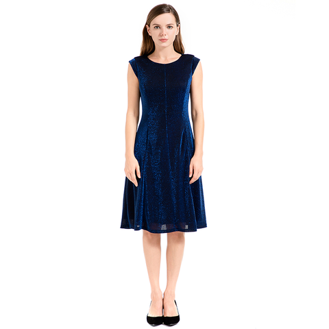 Dark Blue Elegant Casual Summer Cap Sleeve Dress - FashionByTeresa