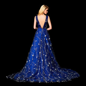 Vintage Blue Shining Star Banquet Evening Gown - FashionByTeresa