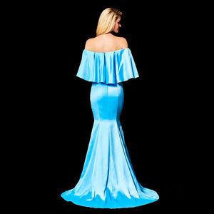 Blue Sexy Off-Shoulder Elegant Fishtail Evening Gown - FashionByTeresa