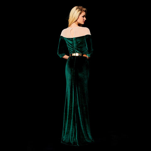 Green Elegant Beaded Velvet Evening Ball Gown - FashionByTeresa