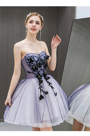 Purple Short Puffy Tulle Wedding Bridesmaid Dress - FashionByTeresa