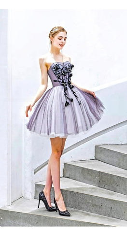 Purple Short Puffy Tulle Wedding Bridesmaid Dress - FashionByTeresa