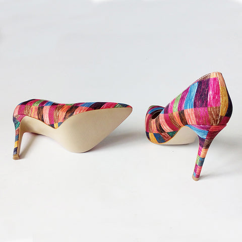 Colorful Stripes Stilettos High Heels - FashionByTeresa
