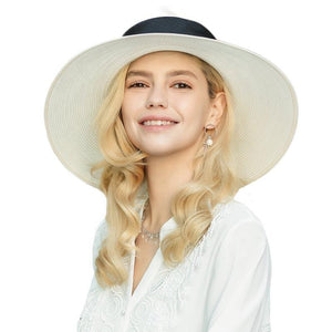 White Wide Brim Bowknot Ribbon Sun Hat - FashionByTeresa