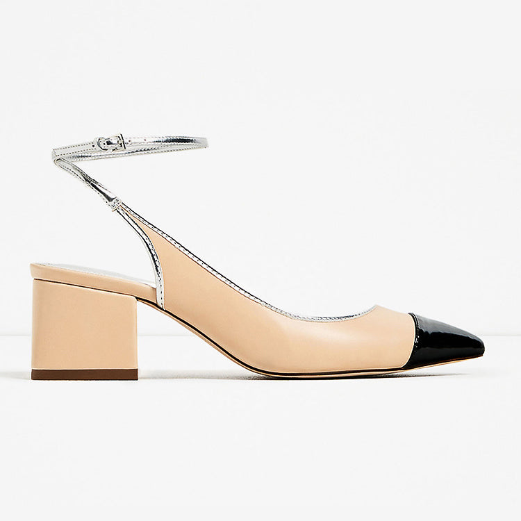 Patent slingback chunky heels pump - FashionByTeresa