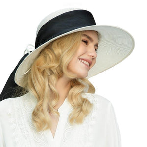 White Wide Brim Bowknot Ribbon Sun Hat - FashionByTeresa