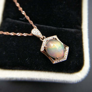Natural Ethiopian Opal Oval Cut 8*10 Pendants 925 Sterling Silver Gemstone Necklace - FashionByTeresa
