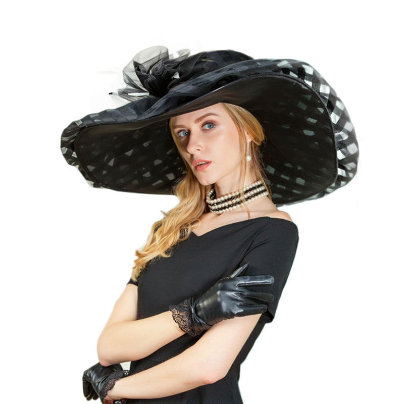 Large Wide Brim British Polka Dot Organza Hats - FashionByTeresa