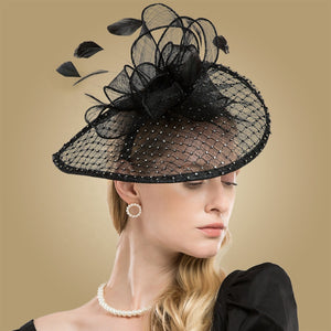 Black White Elegant Linen Fascinators Wedding Hat - FashionByTeresa
