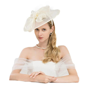 Beige White Elegant Wedding Wide Brim Fedora Kentucky Derby Hats - FashionByTeresa