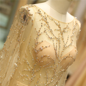 Vintage Gold Sequined Elegant Formal Evening Gown - FashionByTeresa