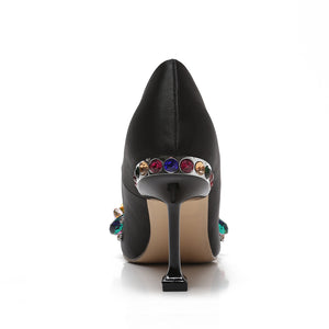 Black Crystal Pointed Toe Pumps - FashionByTeresa