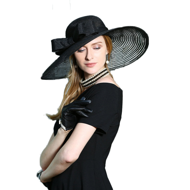 Black Big Wide Brim Summer Bowknot Vintage Linen Hat - FashionByTeresa