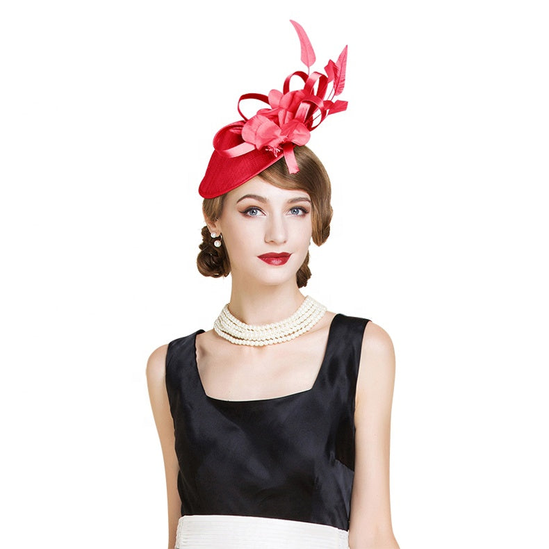 Elegant Red Derby Flowers Pillbox Hat - FashionByTeresa