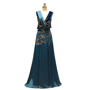 Green V-neck Sexy Evening Belted Ball Gown - FashionByTeresa