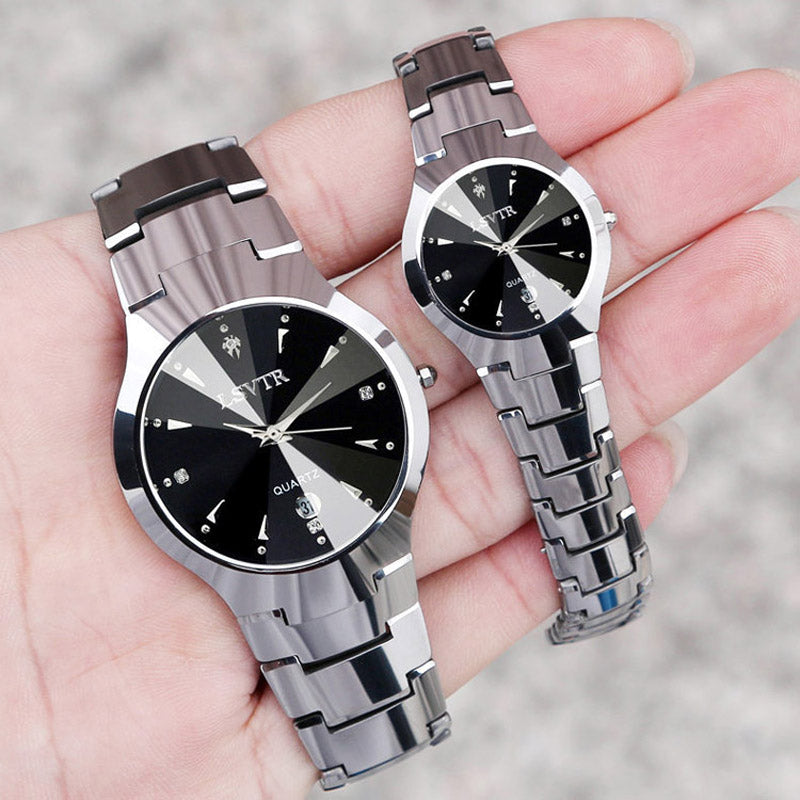 Stainless Steel Quartz Chain Black Couple Watch - FashionByTeresa