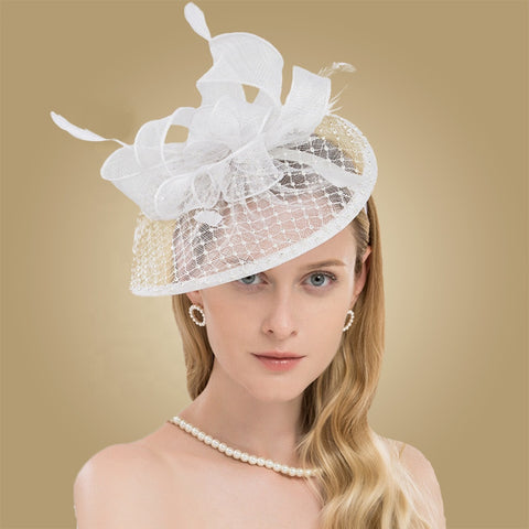 Black White Elegant Linen Fascinators Wedding Hat - FashionByTeresa