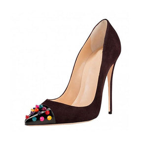 Purple suede pointed toe high heel pumps - FashionByTeresa