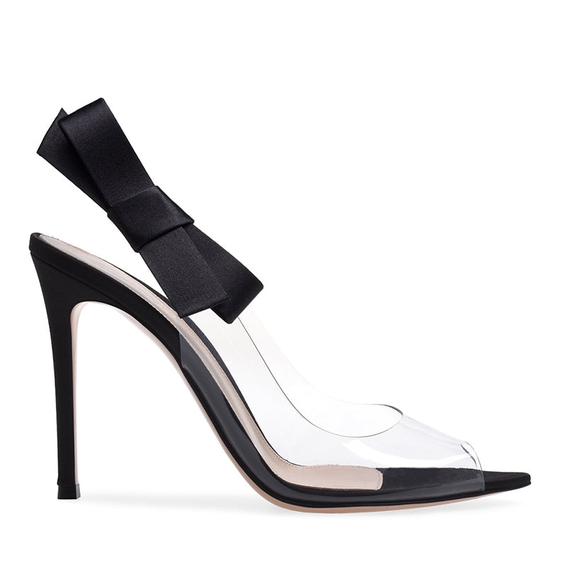 Ankle strap bow transparent sandals - FashionByTeresa