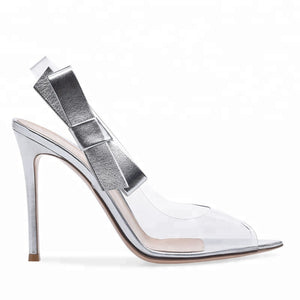 Ankle strap bow transparent sandals - FashionByTeresa