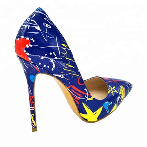 Blue and White Multicolor High Heels Pumps - FashionByTeresa