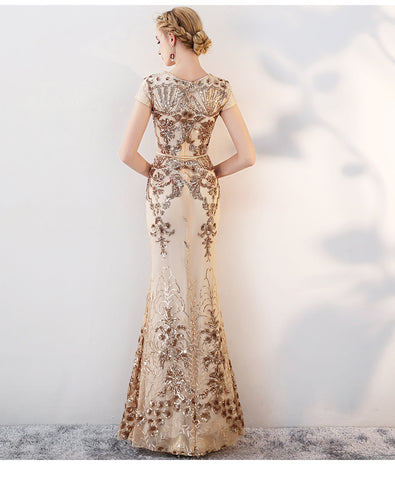 Embroidered Elegant Mermaid Evening Ball Gown - FashionByTeresa