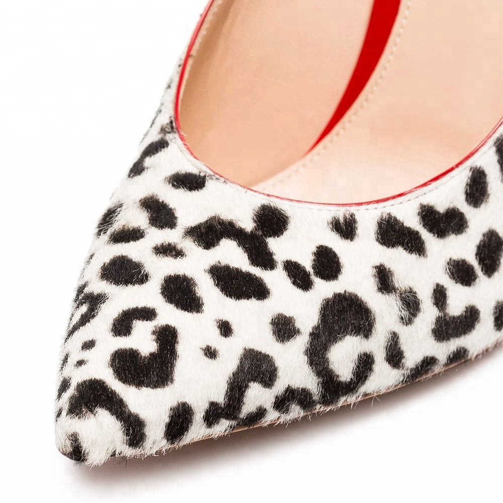 White Leopard Print Slip-on Stiletto Mule - FashionByTeresa
