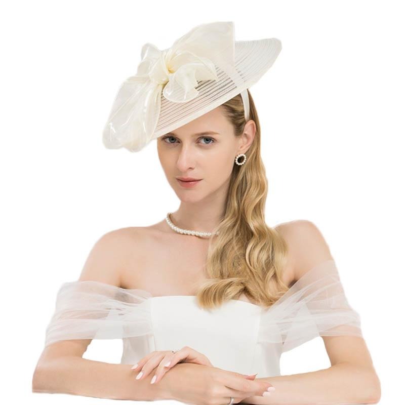 Beige White Elegant Wedding Wide Brim Fedora Kentucky Derby Hats
