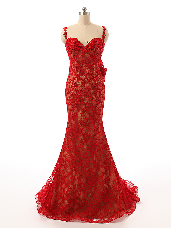 Red sexy lace bowknot backless evening gown as picture / 10 Red sexy lace bowknot backless evening gown as picture / 10