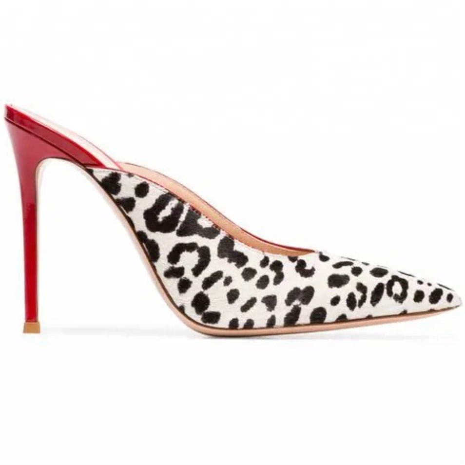 White Leopard Print Slip-on Stiletto Mule - FashionByTeresa