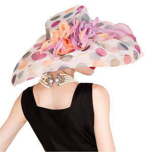 Large Wide Brim British Polka Dot Organza Hats - FashionByTeresa