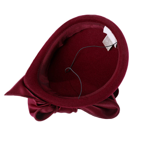 British Black Red Wool Felt Fedora Hat Pillbox Fascinator Hat - FashionByTeresa