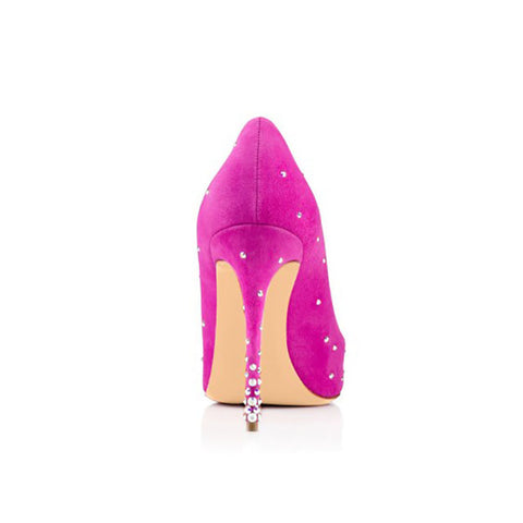 Pink suede pointed toe rivet studied high heel pumps - FashionByTeresa