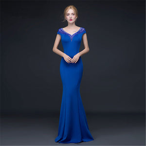 Elegant Beaded V-Neck Mermaid Evening Gown - FashionByTeresa