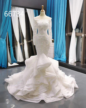 Elegant Off-shoulder Mermaid Tail Luxurious Wedding Dress - FashionByTeresa