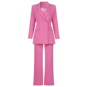Pink Three Piece Double Breasted Pantsuit - FashionByTeresa